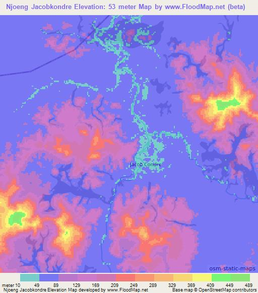 Njoeng Jacobkondre,Suriname Elevation Map