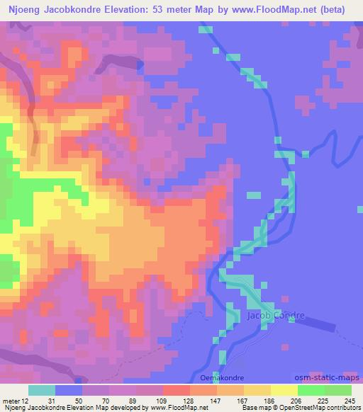 Njoeng Jacobkondre,Suriname Elevation Map