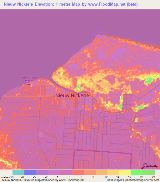 Nieuw Nickerie,Suriname Elevation Map