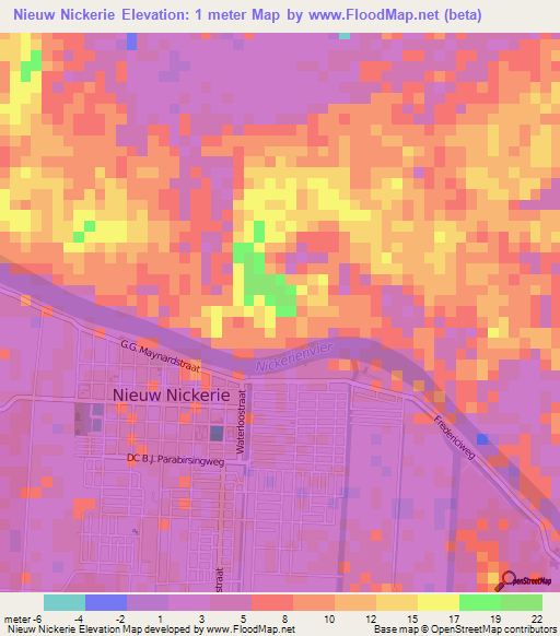 Nieuw Nickerie,Suriname Elevation Map