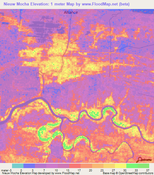 Nieuw Mocha,Suriname Elevation Map