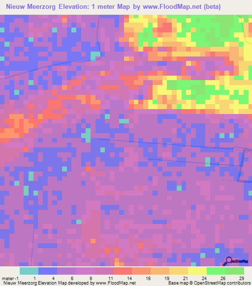 Nieuw Meerzorg,Suriname Elevation Map