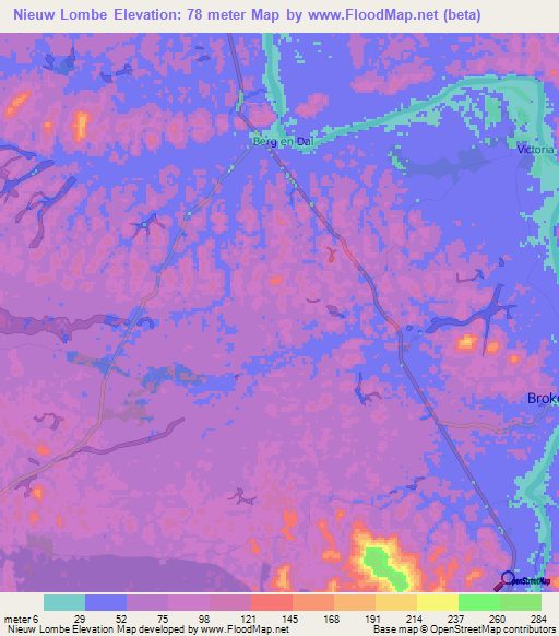 Nieuw Lombe,Suriname Elevation Map