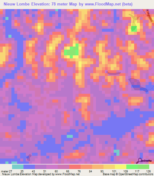 Nieuw Lombe,Suriname Elevation Map