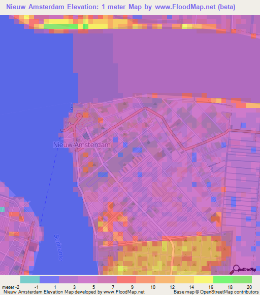 Nieuw Amsterdam,Suriname Elevation Map