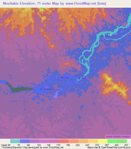 Mooitakie,Suriname Elevation Map