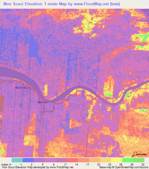 Mon Souci,Suriname Elevation Map