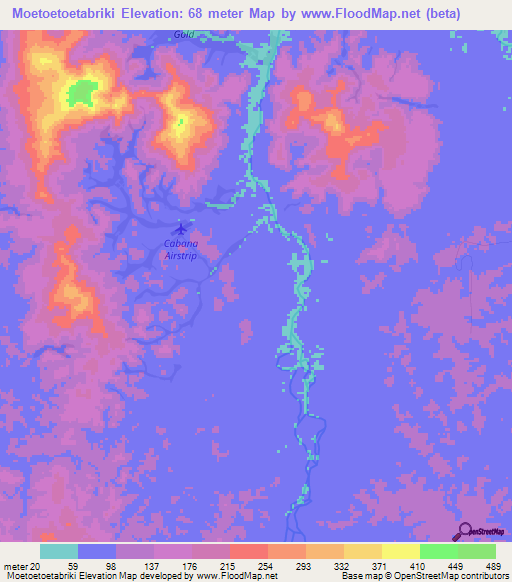 Moetoetoetabriki,Suriname Elevation Map