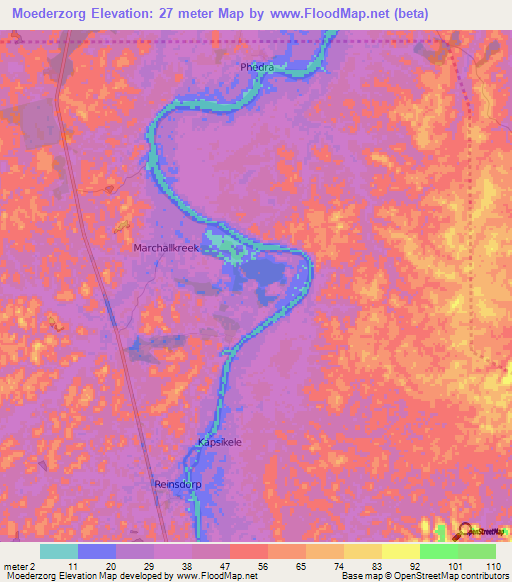 Moederzorg,Suriname Elevation Map