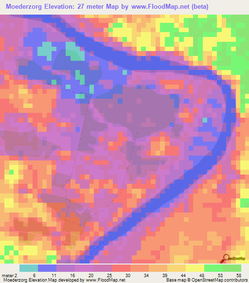 Moederzorg,Suriname Elevation Map