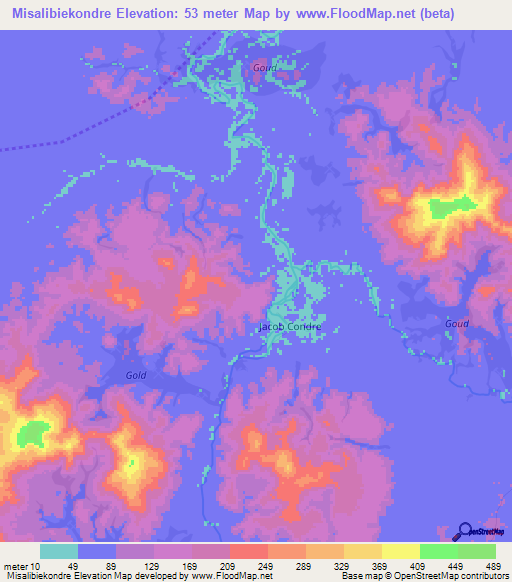 Misalibiekondre,Suriname Elevation Map