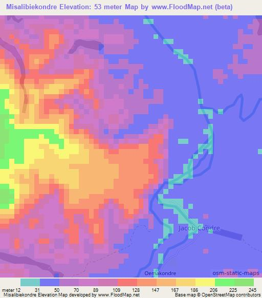 Misalibiekondre,Suriname Elevation Map