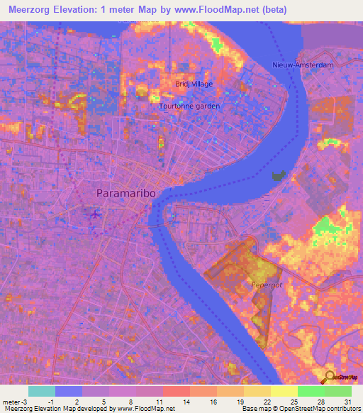 Meerzorg,Suriname Elevation Map