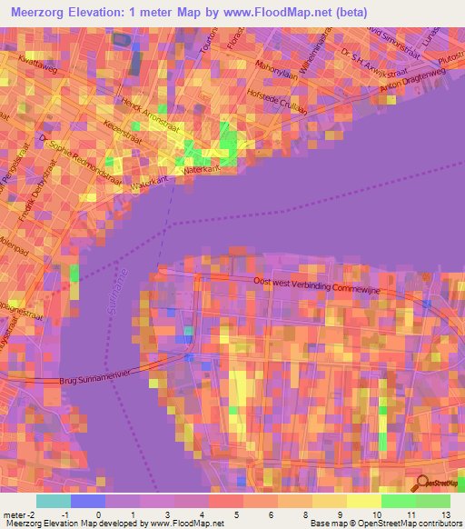 Meerzorg,Suriname Elevation Map