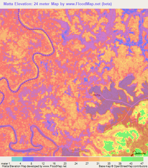 Matta,Suriname Elevation Map