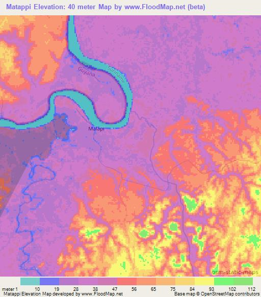 Matappi,Suriname Elevation Map