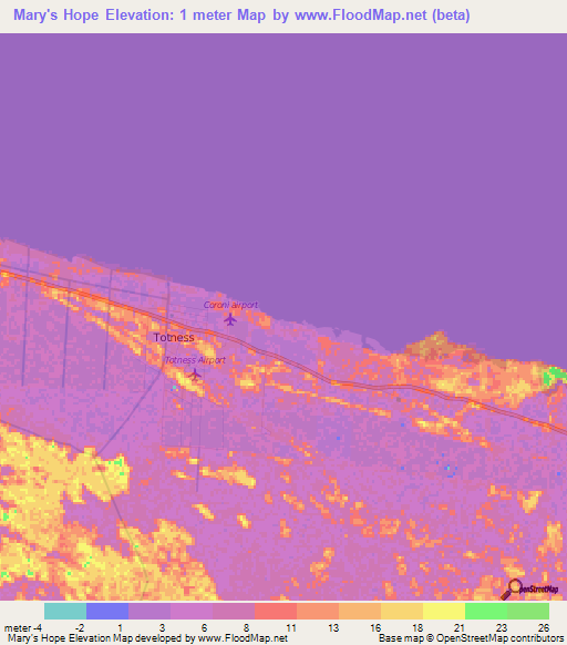 Mary's Hope,Suriname Elevation Map