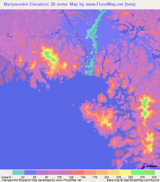 Maripaondre,Suriname Elevation Map