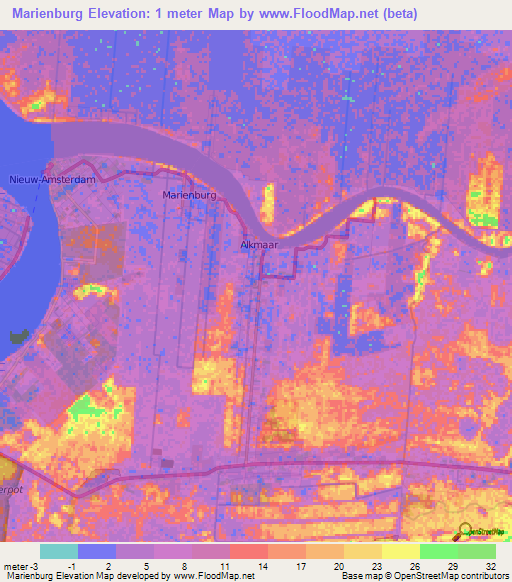 Marienburg,Suriname Elevation Map