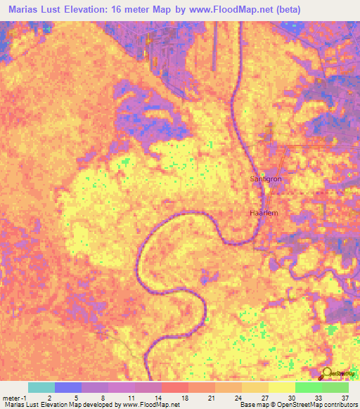 Marias Lust,Suriname Elevation Map