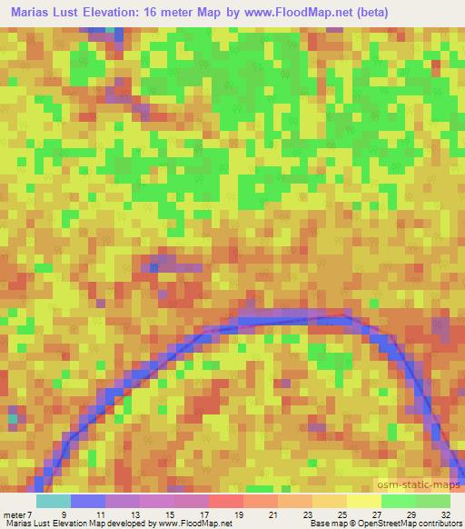 Marias Lust,Suriname Elevation Map