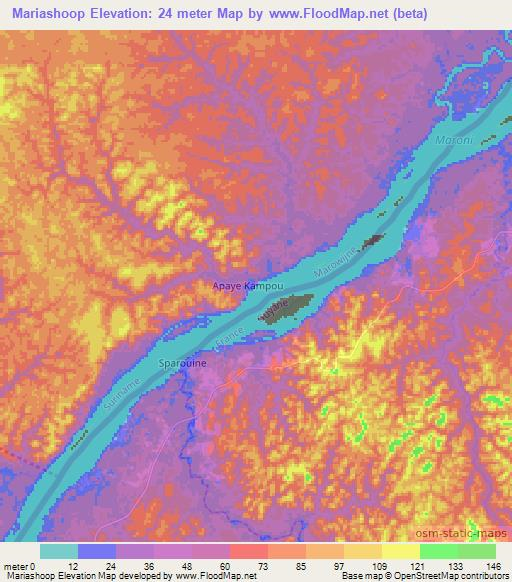 Mariashoop,Suriname Elevation Map