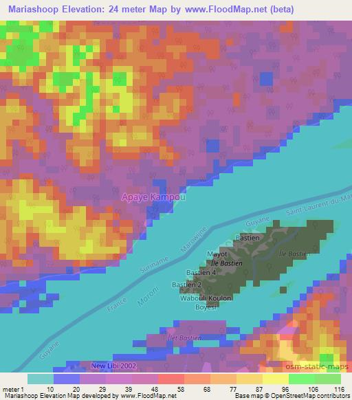 Mariashoop,Suriname Elevation Map