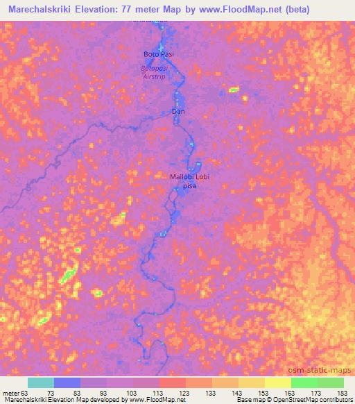 Marechalskriki,Suriname Elevation Map