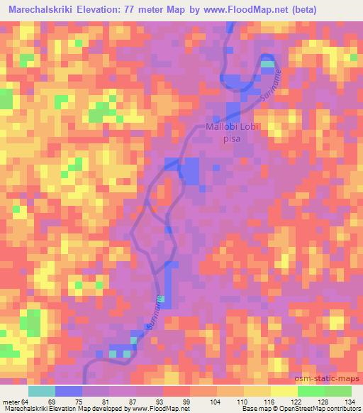 Marechalskriki,Suriname Elevation Map