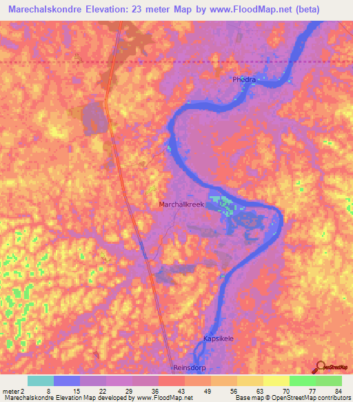 Marechalskondre,Suriname Elevation Map