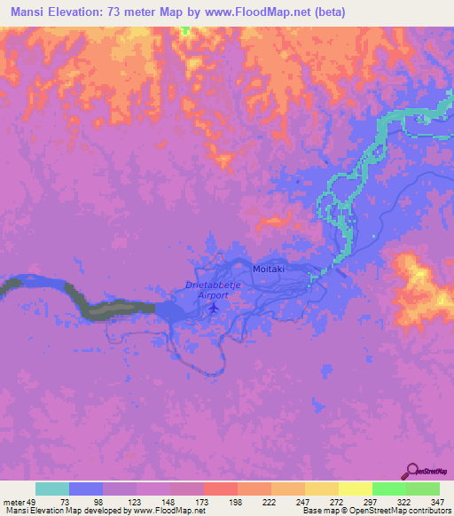 Mansi,Suriname Elevation Map