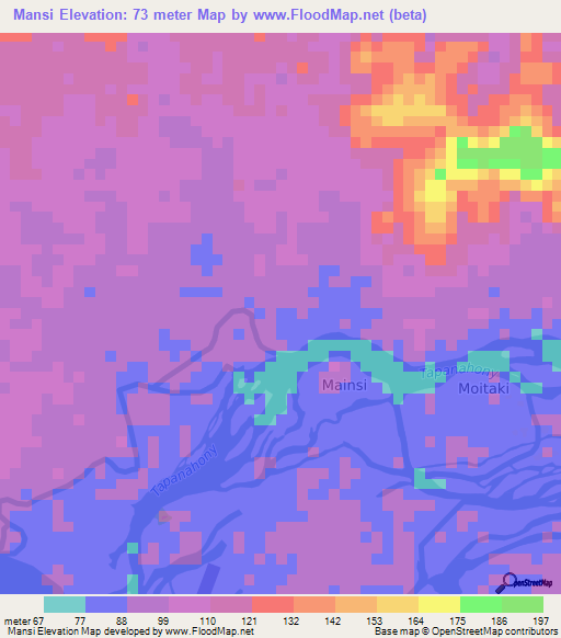 Mansi,Suriname Elevation Map