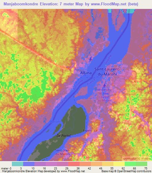 Manjaboomkondre,Suriname Elevation Map