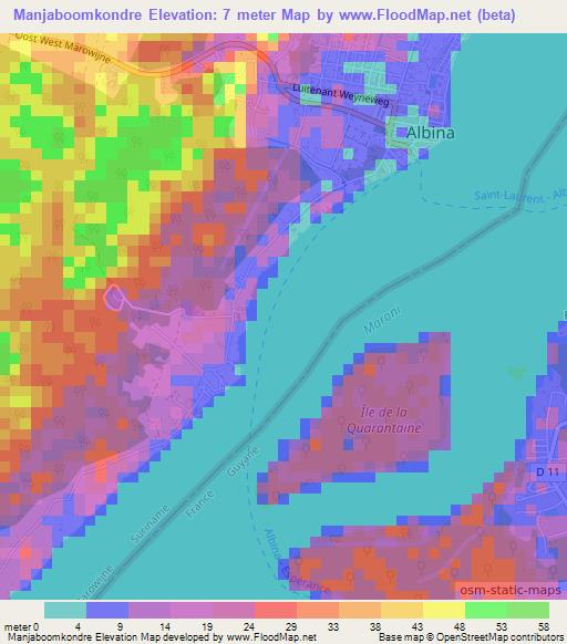 Manjaboomkondre,Suriname Elevation Map