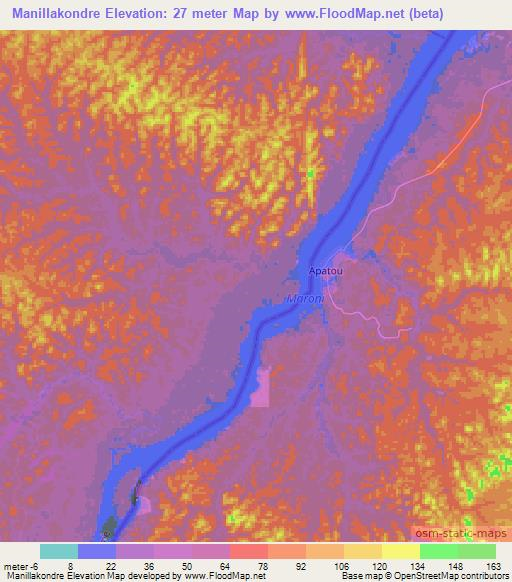 Manillakondre,Suriname Elevation Map