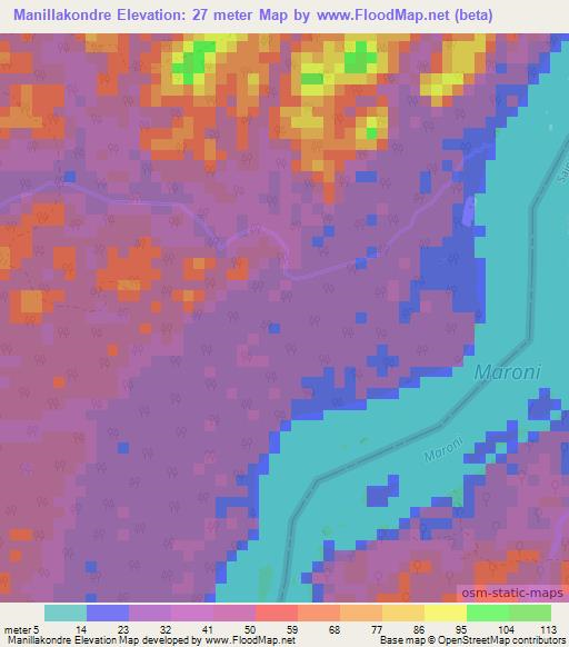 Manillakondre,Suriname Elevation Map