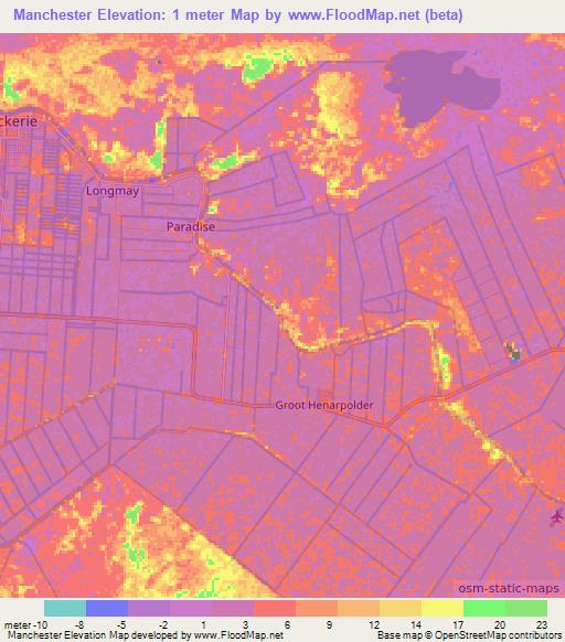 Manchester,Suriname Elevation Map