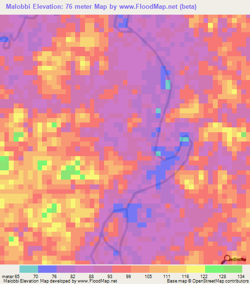 Malobbi,Suriname Elevation Map