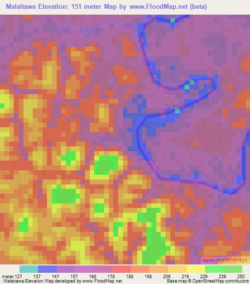 Malaitawa,Suriname Elevation Map