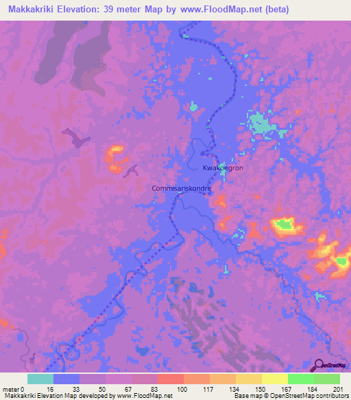 Makkakriki,Suriname Elevation Map