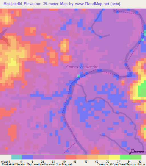 Makkakriki,Suriname Elevation Map