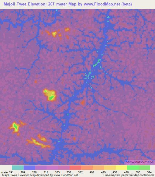 Majoli Twee,Suriname Elevation Map