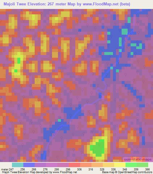 Majoli Twee,Suriname Elevation Map