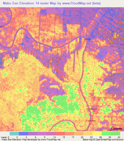 Mabo Een,Suriname Elevation Map