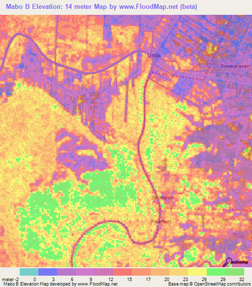 Mabo B,Suriname Elevation Map