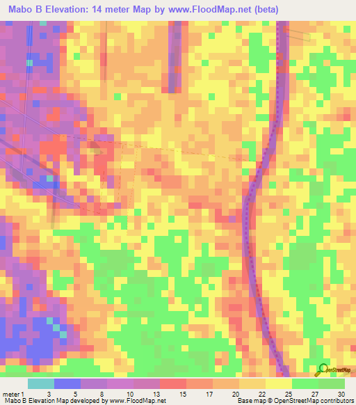 Mabo B,Suriname Elevation Map