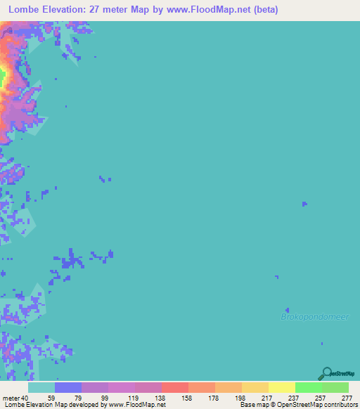 Lombe,Suriname Elevation Map