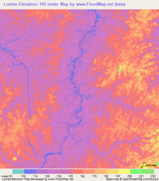 Lombe,Suriname Elevation Map