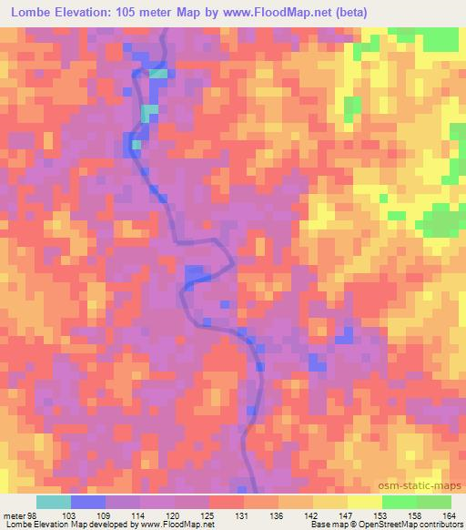 Lombe,Suriname Elevation Map