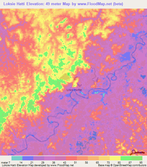 Loksie Hatti,Suriname Elevation Map